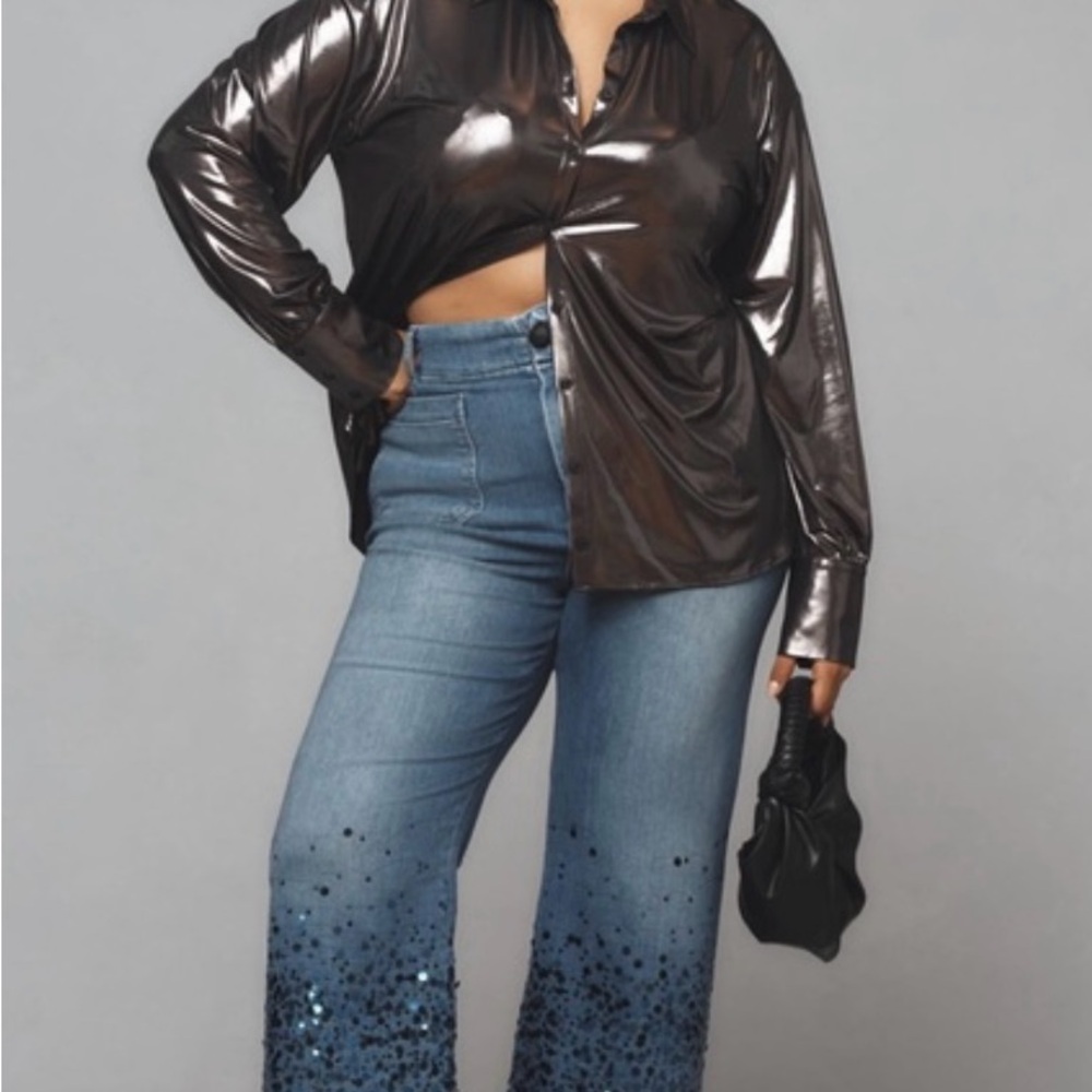 Anthropologie Maeve Collette Cropped Jeans with Blue Sequins, new without tags